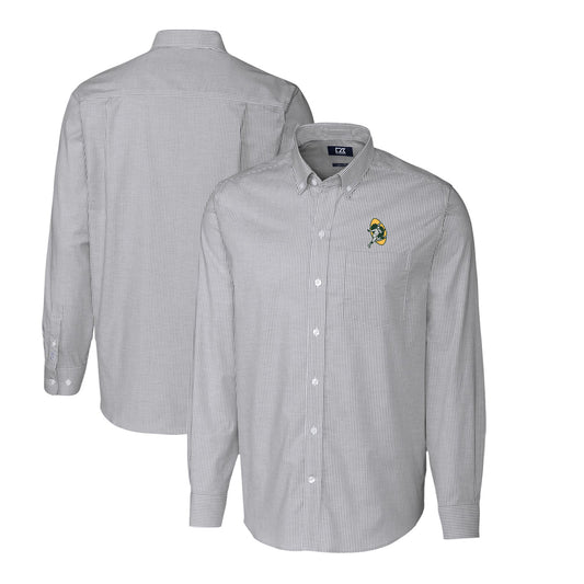 Men's Cutter & Buck Charcoal Green Bay Packers Throwback Logo Stretch Oxford Stripe Long Sleeve Button Down Shirt