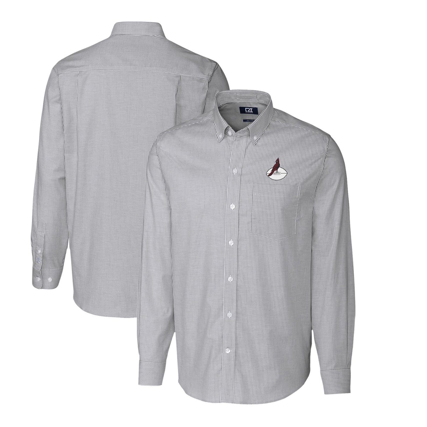 Men's Cutter & Buck Charcoal Arizona Cardinals Throwback Logo Stretch Oxford Stripe Long Sleeve Button Down Shirt