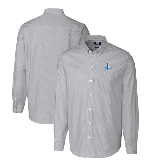 Men's Cutter & Buck Charcoal Detroit Lions Throwback Logo Stretch Oxford Stripe Long Sleeve Button Down Shirt