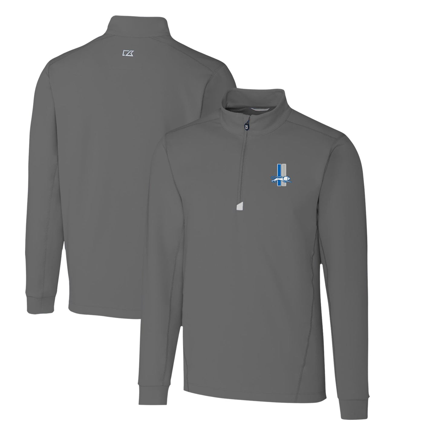 Men's Cutter & Buck Steel Detroit Lions Throwback Logo Traverse Stretch Quarter-Zip Pullover Top