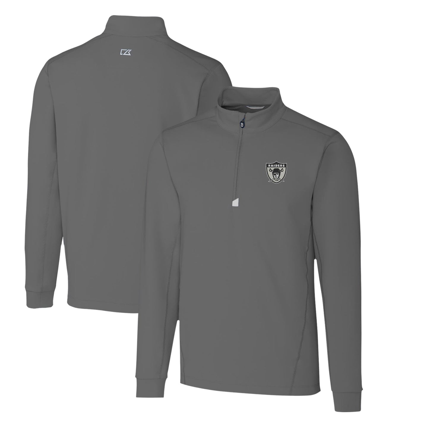 Men's Cutter & Buck Steel Las Vegas Raiders Throwback Logo Traverse Stretch Quarter-Zip Pullover Top