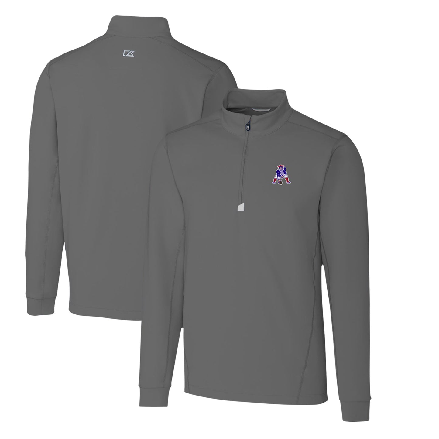 Men's Cutter & Buck Steel New England Patriots Throwback Logo Traverse Stretch Quarter-Zip Pullover Top