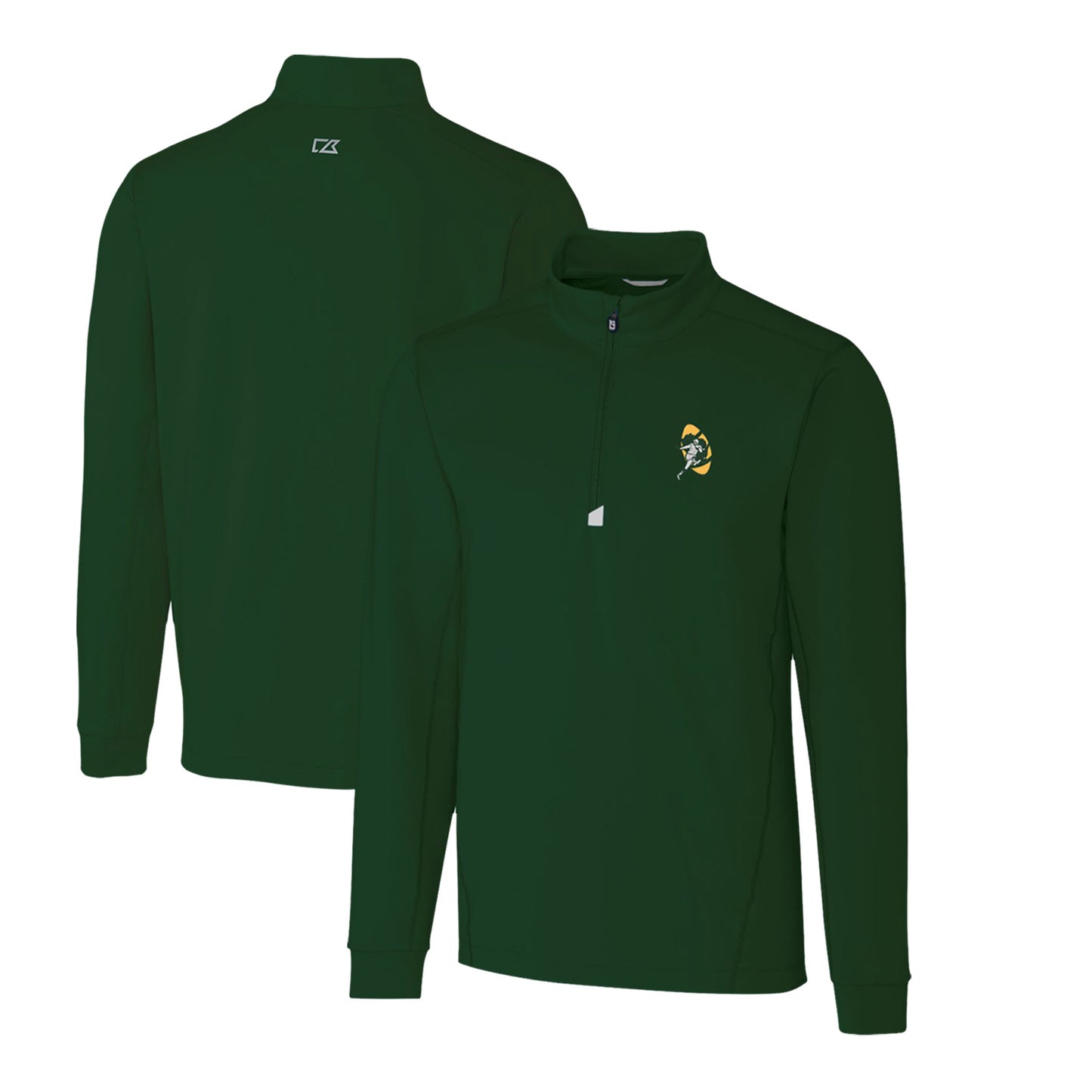 Men's Cutter & Buck Green Green Bay Packers Throwback Logo Traverse Stretch Quarter-Zip Pullover Top