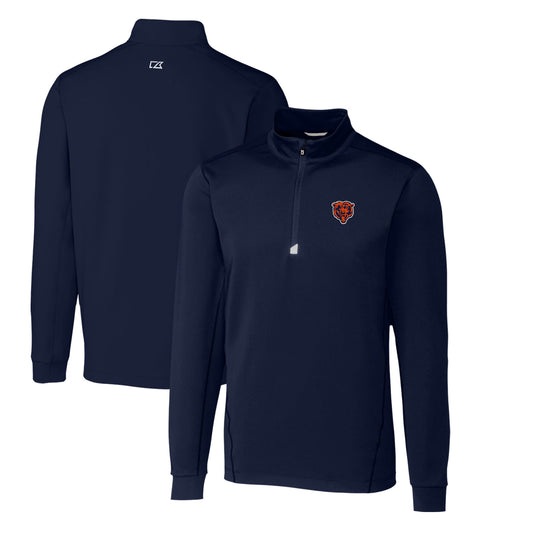 Men's Cutter & Buck Navy Chicago Bears Throwback Logo Traverse Stretch Quarter-Zip Pullover Top