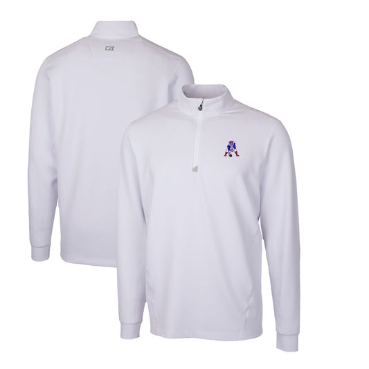 Men's Cutter & Buck White New England Patriots Throwback Logo Traverse Stretch Quarter-Zip Pullover Top