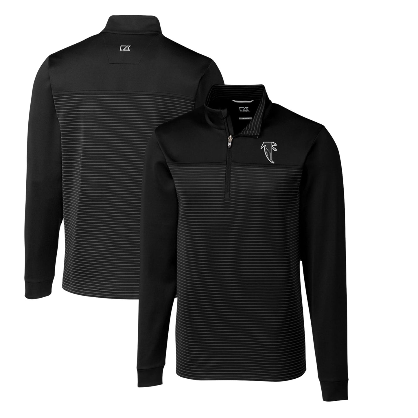 Men's Cutter & Buck Black Atlanta Falcons Throwback Logo Traverse Stripe Stretch Quarter-Zip Pullover Top