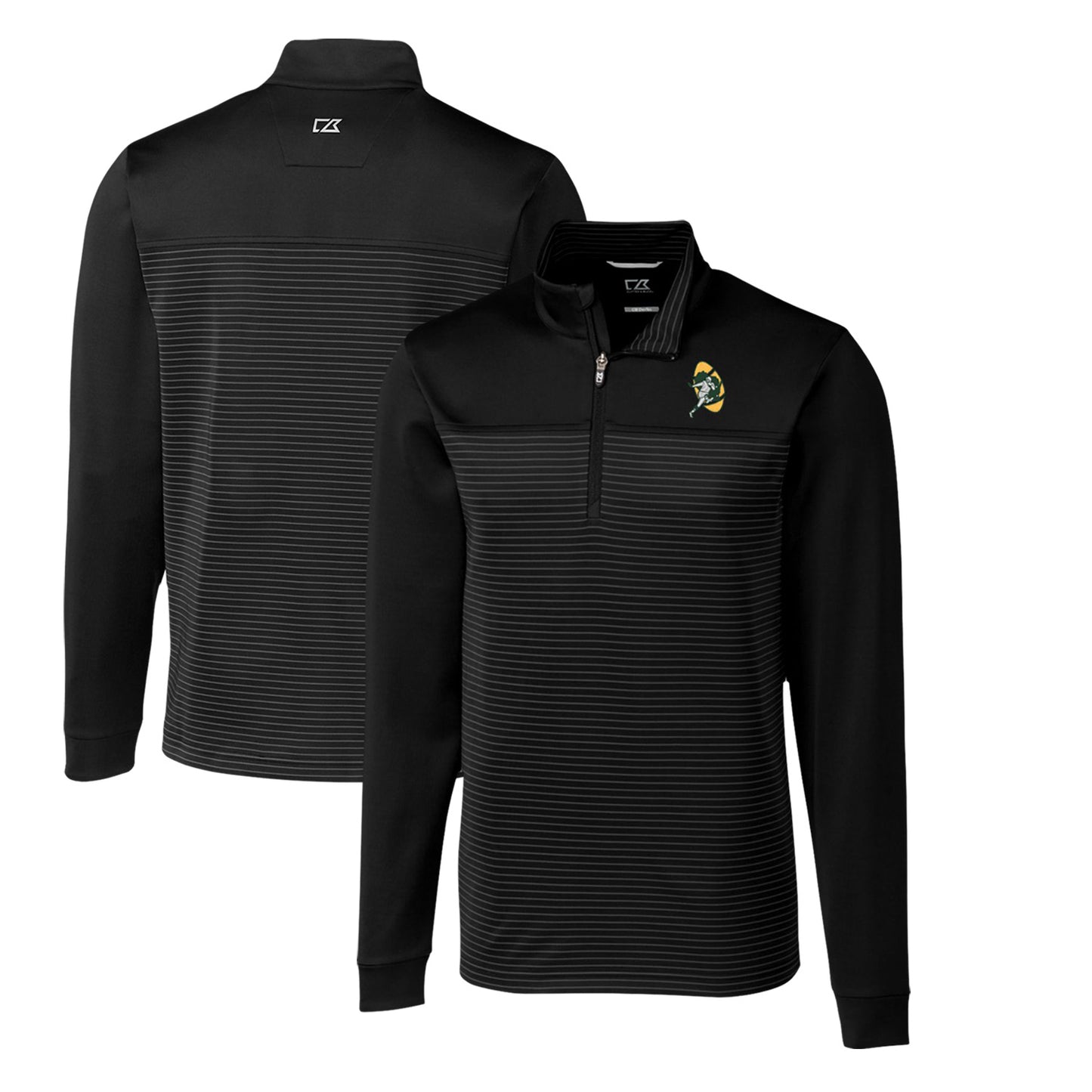 Men's Cutter & Buck Black Green Bay Packers Throwback Logo Traverse Stripe Stretch Quarter-Zip Pullover Top