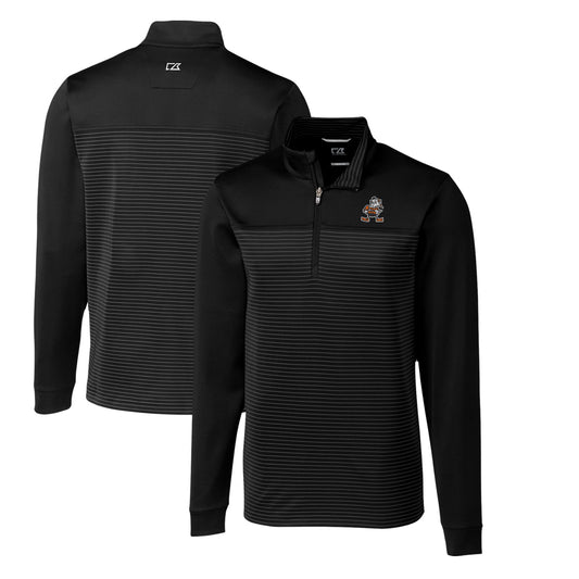 Men's Cutter & Buck Black Cleveland Browns Throwback Logo Traverse Stripe Stretch Quarter-Zip Pullover Top