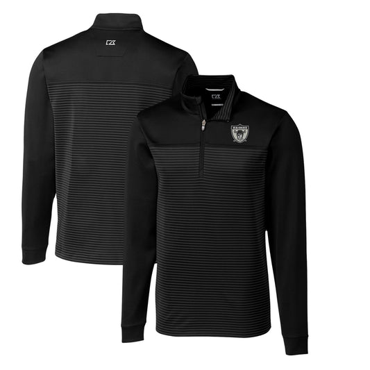 Men's Cutter & Buck Black Las Vegas Raiders Throwback Logo Traverse Stripe Stretch Quarter-Zip Pullover Top