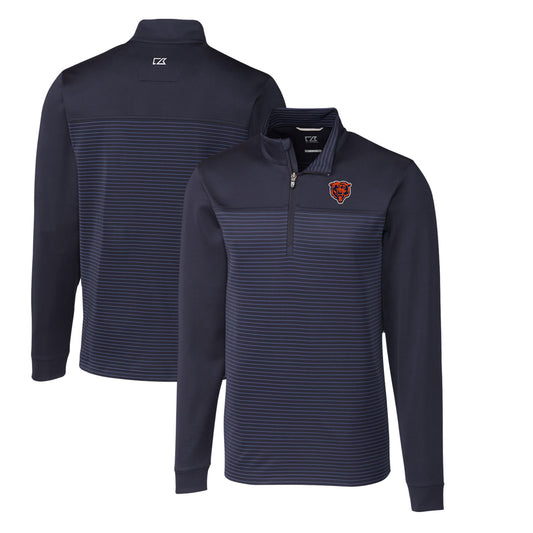 Men's Cutter & Buck Navy Chicago Bears Throwback Logo Traverse Stripe Stretch Quarter-Zip Pullover Top