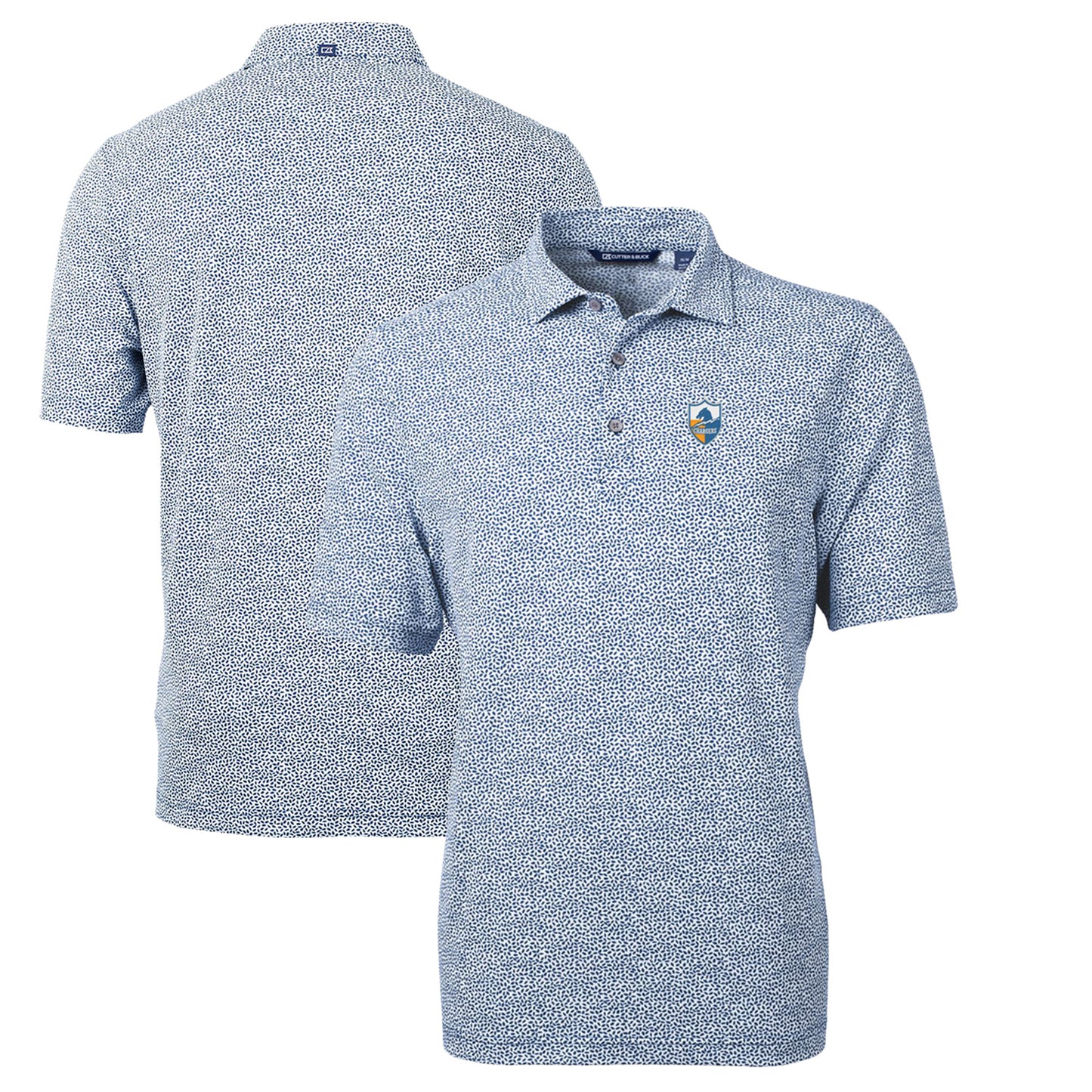 Men's Cutter & Buck Navy Los Angeles Chargers Throwback Logo Virtue Eco-Pique Botanical Recycled Polo