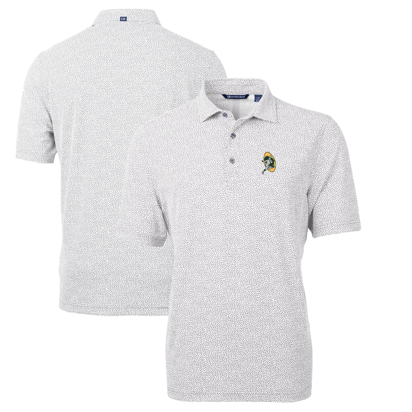 Men's Cutter & Buck Gray Green Bay Packers Throwback Logo Virtue Eco-Pique Botanical Recycled Polo