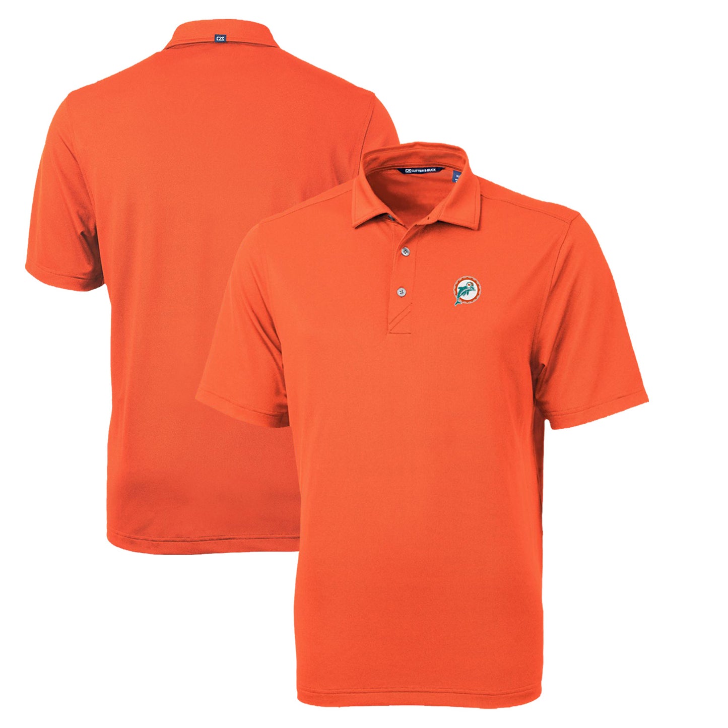 Men's Cutter & Buck Orange Miami Dolphins Throwback Logo Virtue Eco Pique Recycled Polo