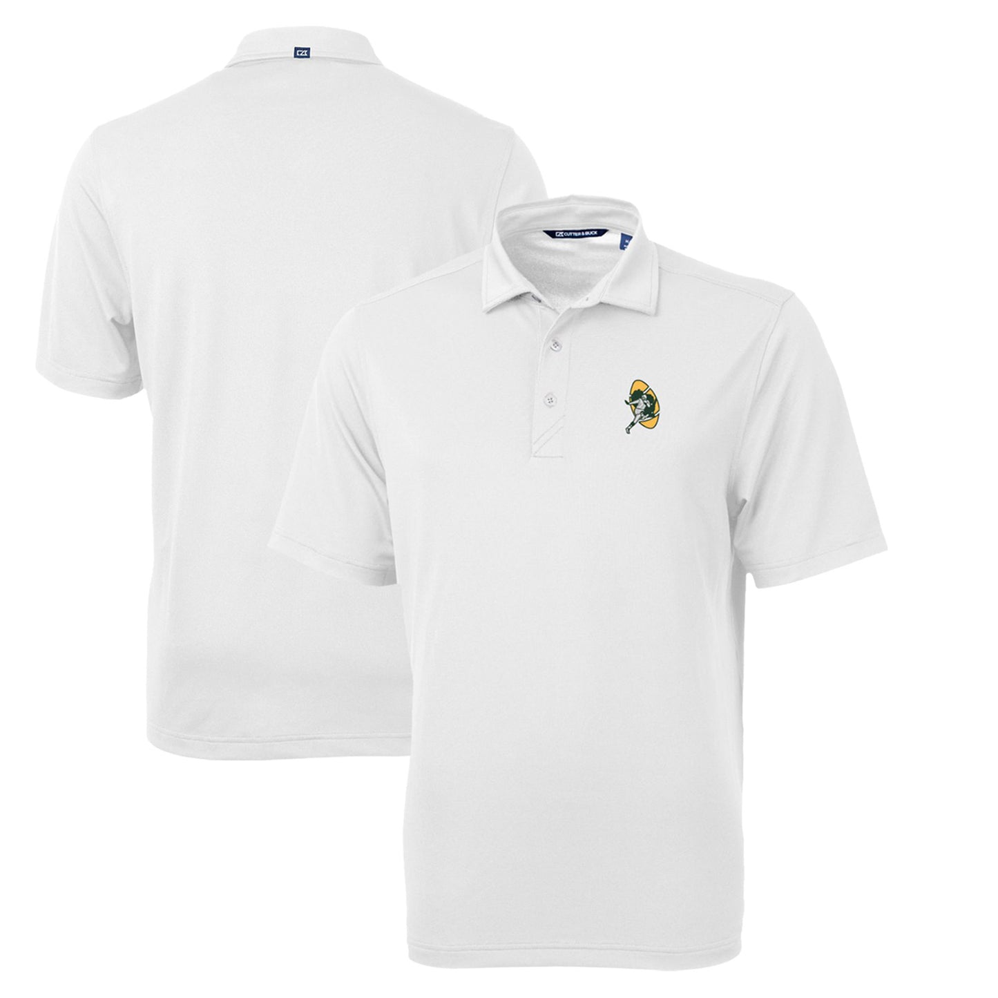 Men's Cutter & Buck White Green Bay Packers Throwback Logo Virtue Eco Pique Recycled Polo