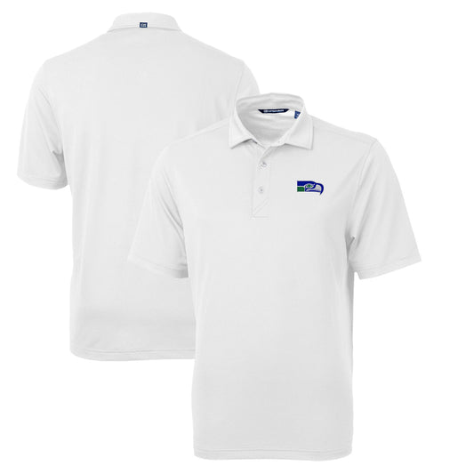 Men's Cutter & Buck White Seattle Seahawks Throwback Logo Virtue Eco Pique Recycled Polo