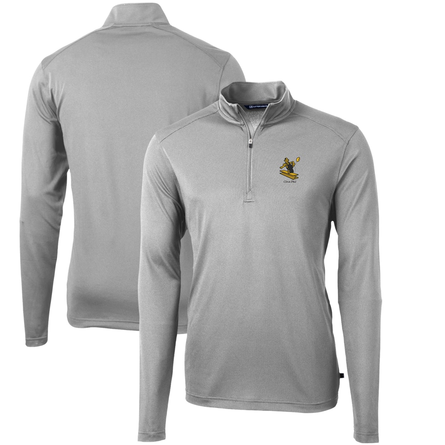 Men's Cutter & Buck Gray Pittsburgh Steelers Throwback Logo Virtue Eco Pique Recycled Quarter-Zip Pullover Top