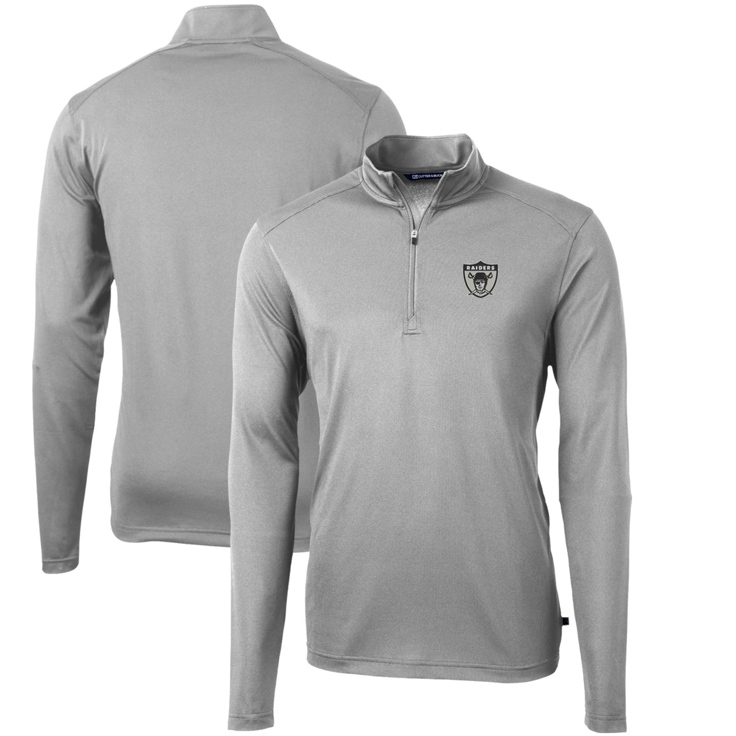 Men's Cutter & Buck Gray Las Vegas Raiders Throwback Logo Virtue Eco Pique Recycled Quarter-Zip Pullover Top