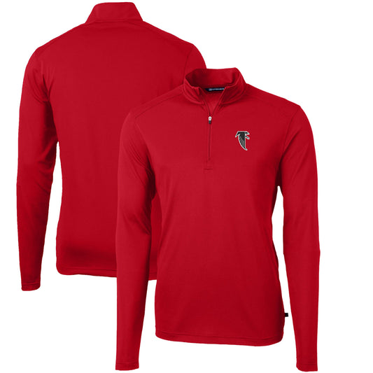 Men's Cutter & Buck Red Atlanta Falcons Throwback Logo Virtue Eco Pique Recycled Quarter-Zip Pullover Top