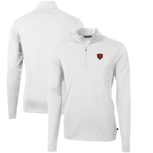 Men's Cutter & Buck White Chicago Bears Throwback Logo Virtue Eco Pique Recycled Quarter-Zip Pullover Top