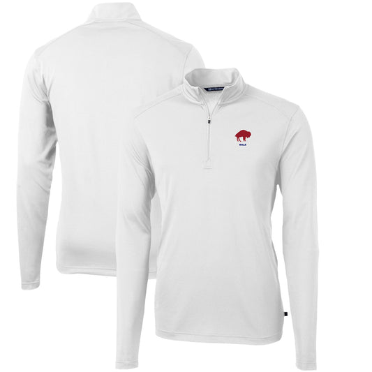 Men's Cutter & Buck White Buffalo Bills Throwback Logo Virtue Eco Pique Recycled Quarter-Zip Pullover Top