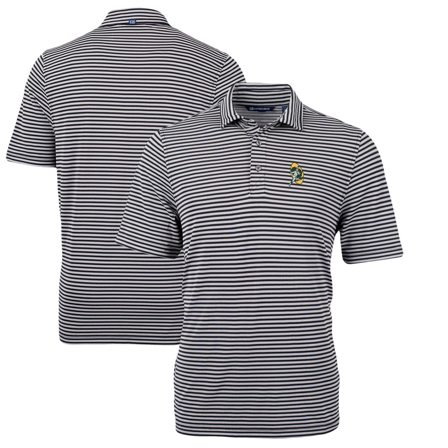 Men's Cutter & Buck Black Green Bay Packers Throwback Logo Virtue Eco Pique Stripe Recycled Polo