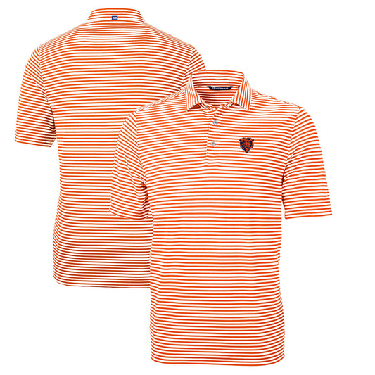 Men's Cutter & Buck Orange Chicago Bears Throwback Logo Virtue Eco Pique Stripe Recycled Polo