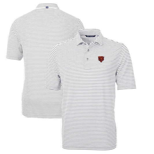 Men's Cutter & Buck Gray Chicago Bears Throwback Logo Virtue Eco Pique Stripe Recycled Polo