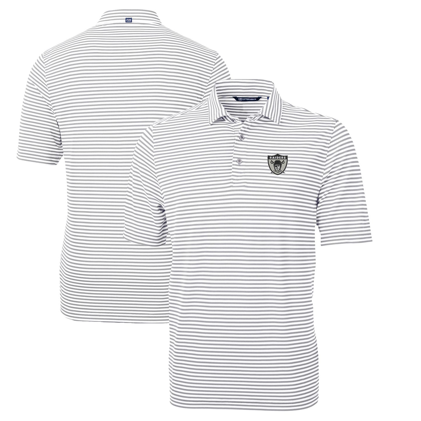 Men's Cutter & Buck Gray Las Vegas Raiders Throwback Logo Virtue Eco Pique Stripe Recycled Polo