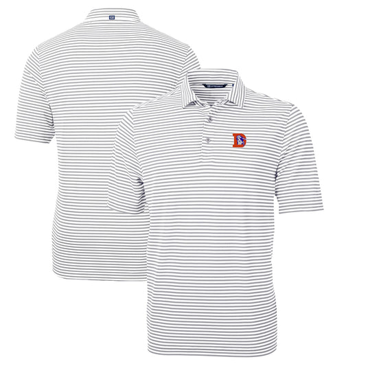 Men's Cutter & Buck Gray Denver Broncos Throwback Logo Virtue Eco Pique Stripe Recycled Polo