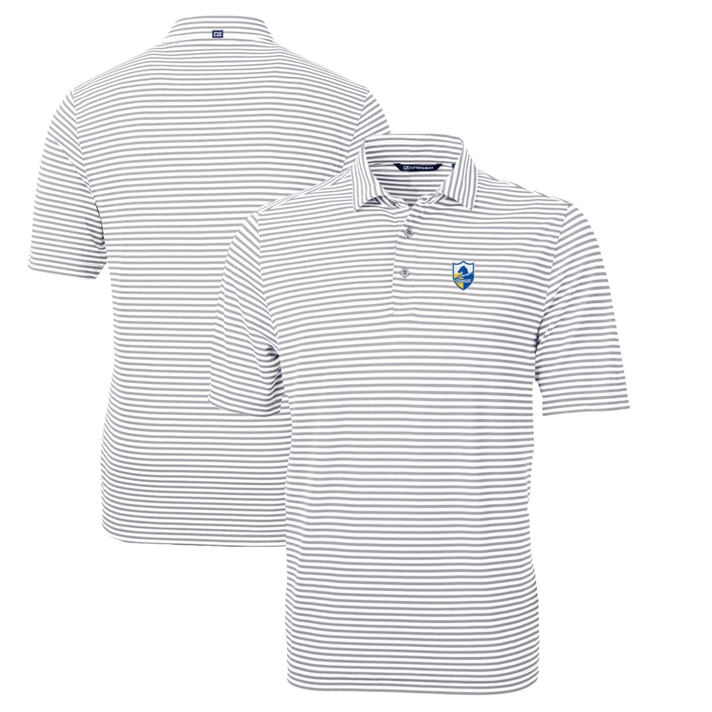 Men's Cutter & Buck Gray Los Angeles Chargers Throwback Logo Virtue Eco Pique Stripe Recycled Polo