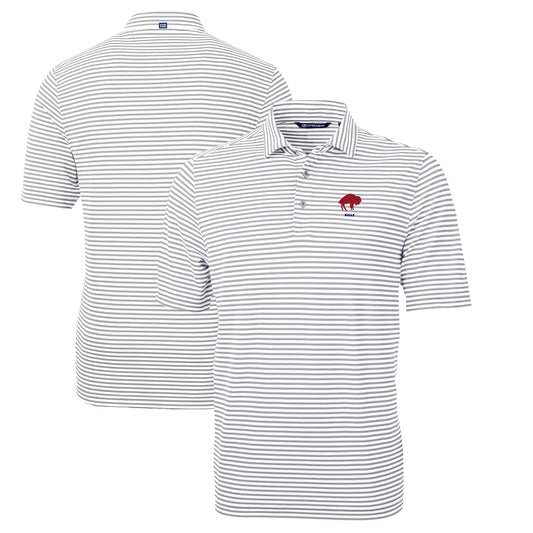 Men's Cutter & Buck Gray Buffalo Bills Throwback Logo Virtue Eco Pique Stripe Recycled Polo