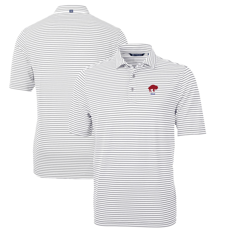 Men's Cutter & Buck Gray Buffalo Bills Throwback Logo Virtue Eco Pique Stripe Recycled Polo