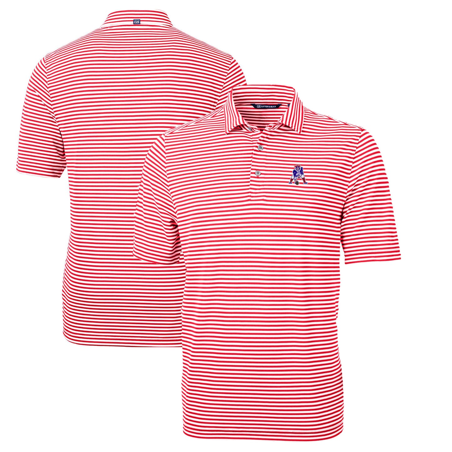 Men's Cutter & Buck Red New England Patriots Throwback Logo Virtue Eco Pique Stripe Recycled Polo