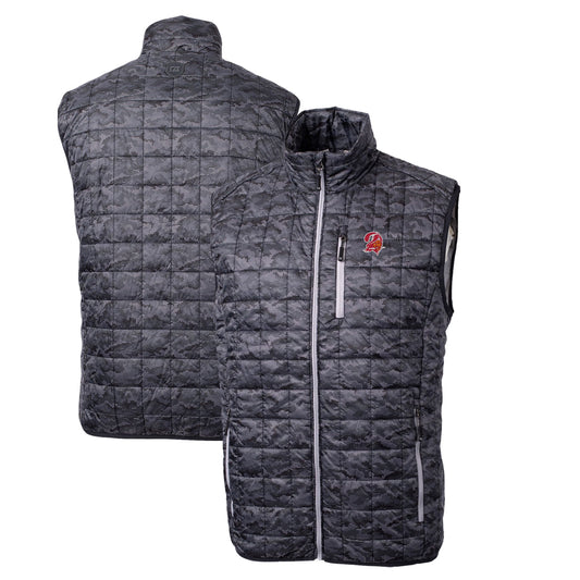Men's Cutter & Buck Black Tampa Bay Buccaneers Throwback Logo Rainier Eco Insulated Printed Full-Zip Puffer Vest