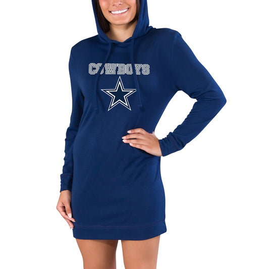 Women's Concepts Sport Navy Dallas Cowboys Gather Long Sleeve Hoodie Nightshirt