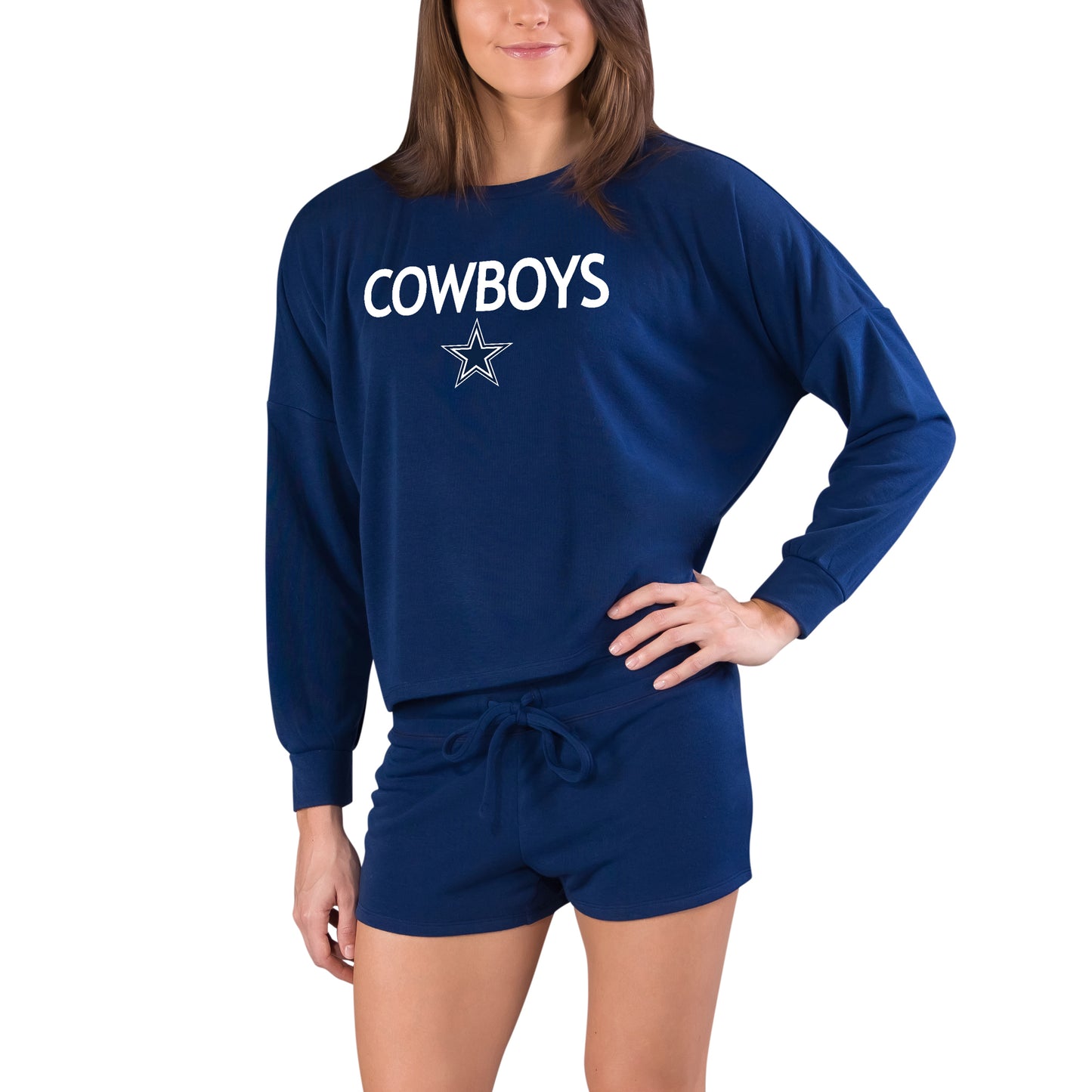 Women's Concepts Sport Navy Dallas Cowboys Gather Long Sleeve Top & Shorts Set