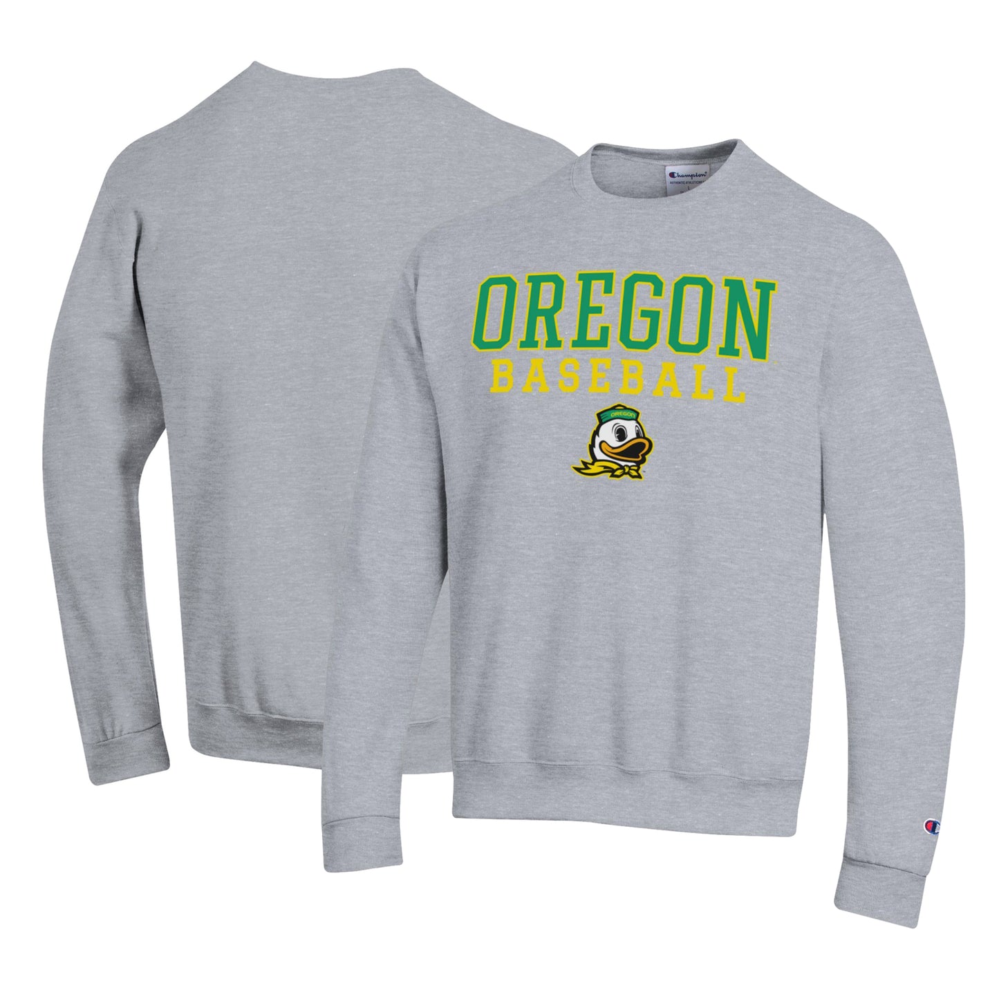 Men's Champion Gray Oregon Ducks Primary Team Logo Stack Logo Baseball Powerblend Pullover Sweatshirt