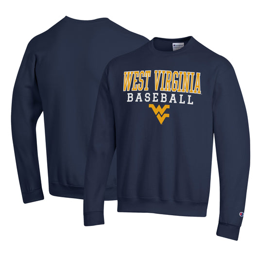 Men's Champion Blue West Virginia Mountaineers Primary Team Logo Stack Logo Baseball Powerblend Pullover Sweatshirt