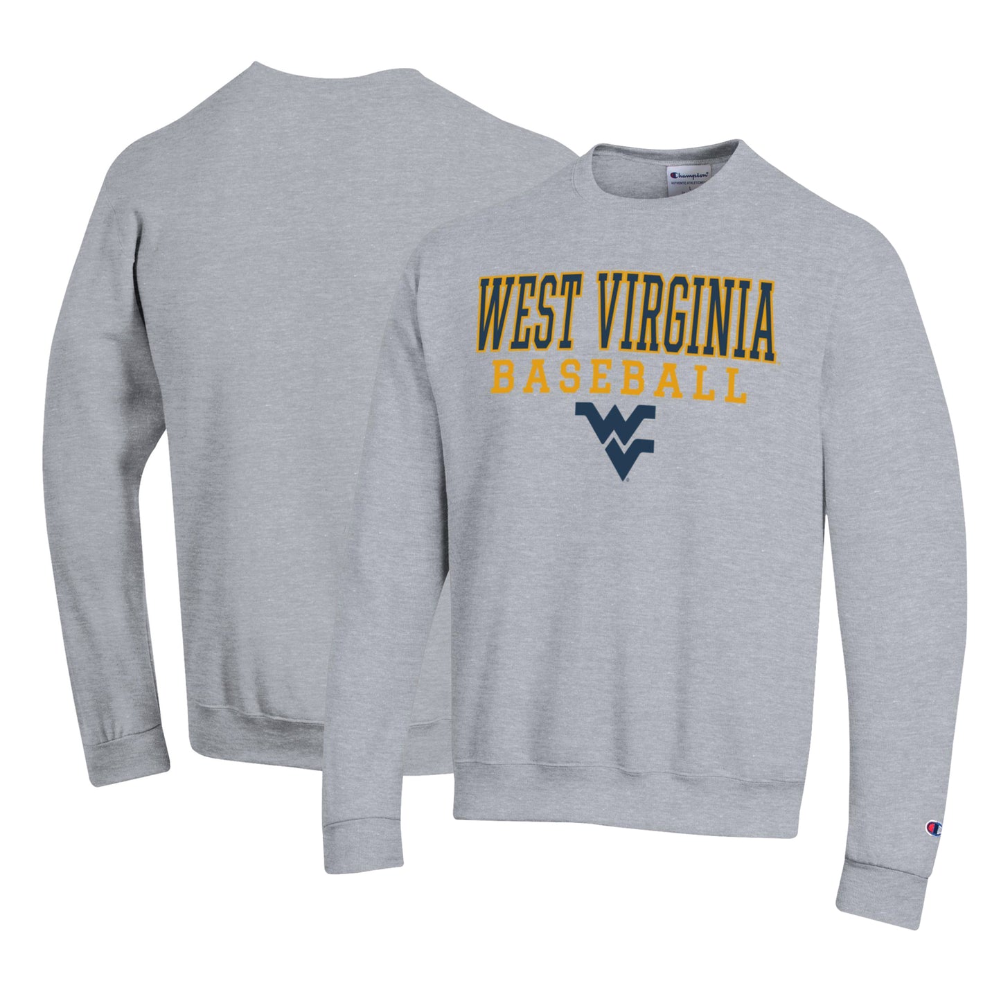 Men's Champion Gray West Virginia Mountaineers Primary Team Logo Stack Logo Baseball Powerblend Pullover Sweatshirt