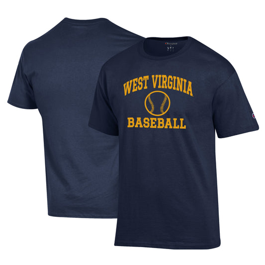 Men's Champion Blue West Virginia Mountaineers Primary Team Logo Icon Baseball Powerblend T-Shirt