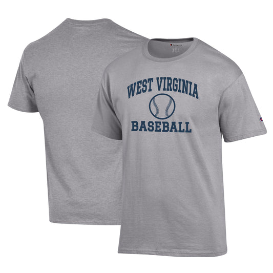 Men's Champion Gray West Virginia Mountaineers Primary Team Logo Icon Baseball Powerblend T-Shirt