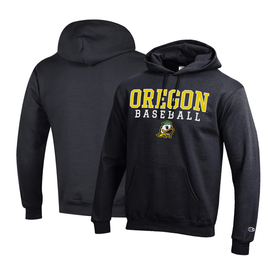 Men's Champion Black Oregon Ducks Primary Team Logo Stack Logo Baseball Powerblend Pullover Hoodie