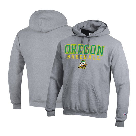 Men's Champion Gray Oregon Ducks Primary Team Logo Stack Logo Baseball Powerblend Pullover Hoodie