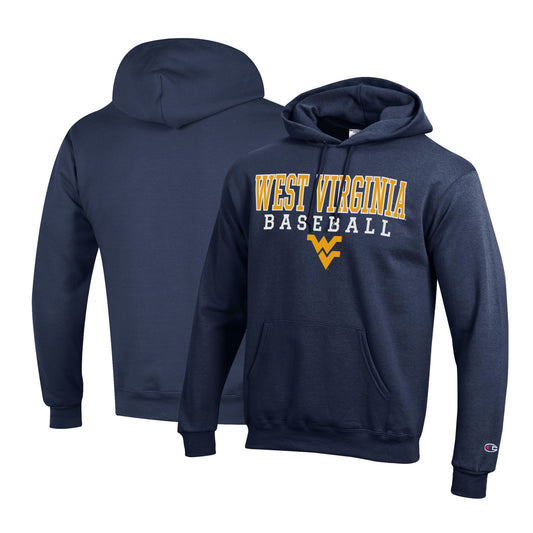 Men's Champion Blue West Virginia Mountaineers Primary Team Logo Stack Logo Baseball Powerblend Pullover Hoodie