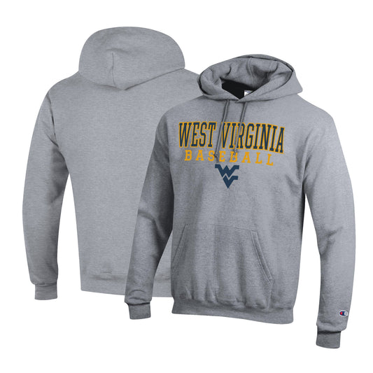 Men's Champion Gray West Virginia Mountaineers Primary Team Logo Stack Logo Baseball Powerblend Pullover Hoodie