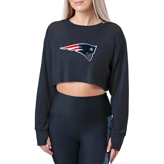 Women's Certo Navy New England Patriots Cropped Long Sleeve Shirt