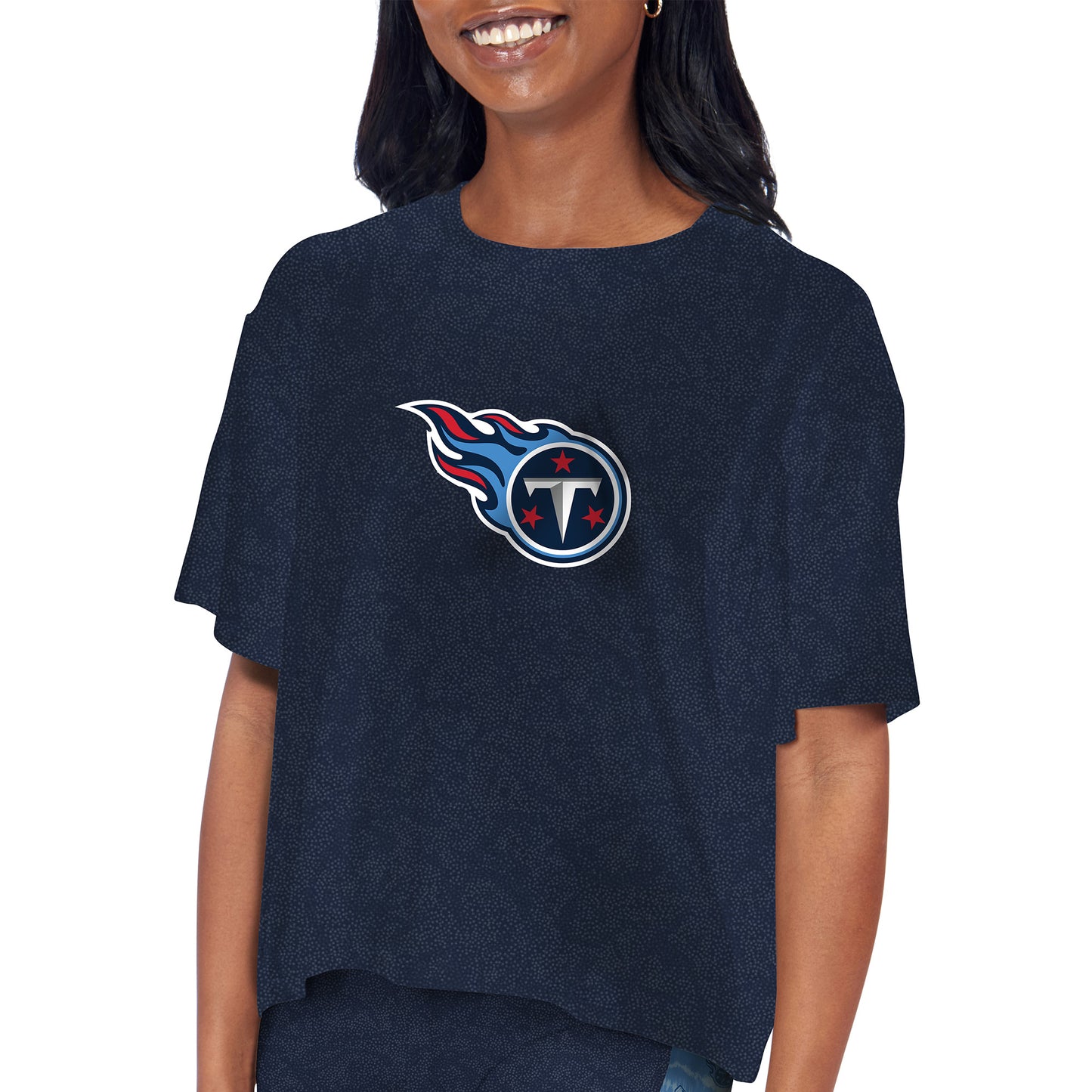 Women's Certo Navy Tennessee Titans Cropped T-Shirt