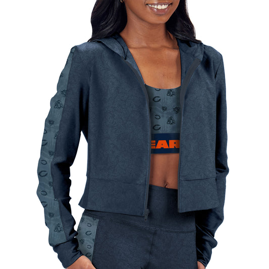 Women's Certo Navy Chicago Bears Cropped Full-Zip Hoodie