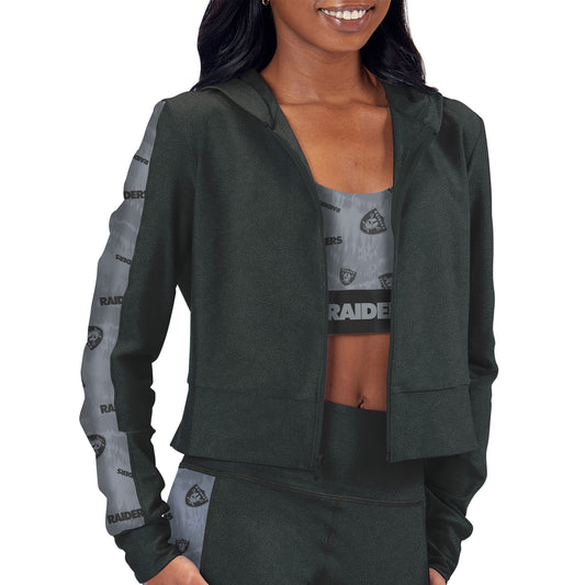 Women's Certo Charcoal Las Vegas Raiders Cropped Full-Zip Hoodie