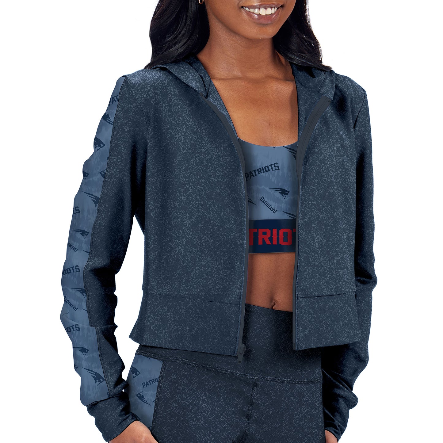 Women's Certo Navy New England Patriots Cropped Full-Zip Hoodie